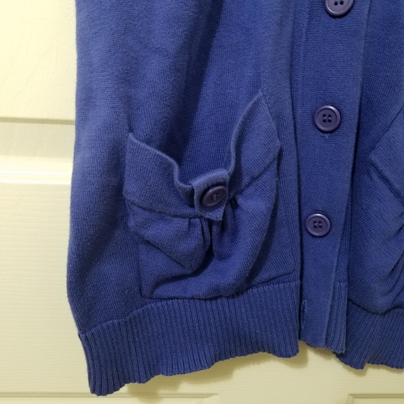 TABITHA Blue Button Fitted Short Sleeved Cardigan - Picture 6 of 12